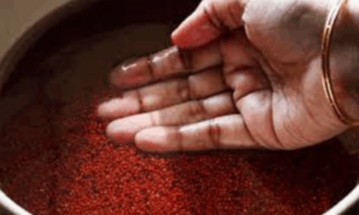 Soaking millet grains in a bowl before cooking