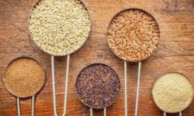 Healthy millet breakfast bowl with fruits and nuts